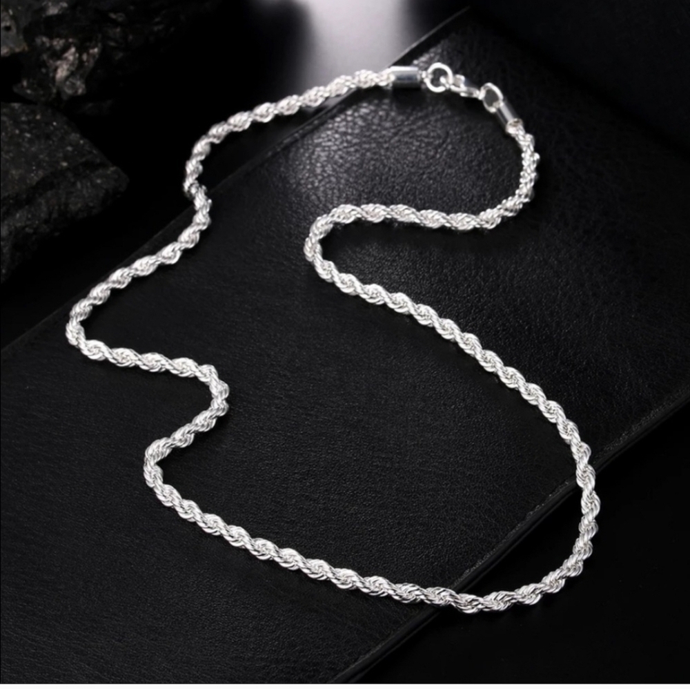 Unisex Plated Sterling Silver 4mm Twisted Rope chain Necklace 20.5" - Picture 7 of 8
